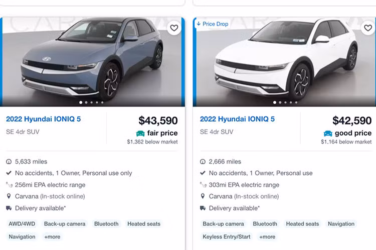 Theo đó, giá bán các mẫu Hyundai Ioniq 5 đã qua sử dụng sẽ không thấp hơn quá nhiều so với xe mới. Tất cả những mẫu xe cũ xuất hiện trên website của hãng đều đã được kiểm tra kỹ càng và "định giá cẩn thận".