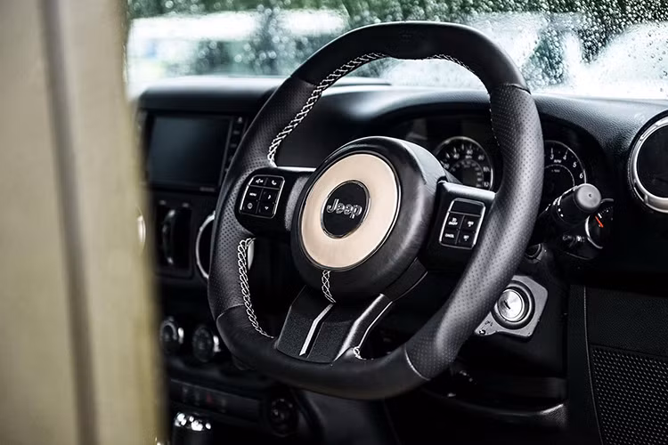 Trong khi vẻ ngoài của xe rất hầm hố thì phía bên trong, nội thất của xe được làm lại khá sang trọng với bộ ghế thể thao Kahn GTB bọc đục lỗ. Bậc của, bàn đạp chân ga và phanh, thảm sàn mới và logo giúp chiếc xe thay đổi hoàn toàn.