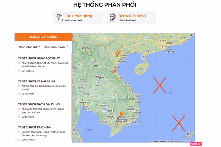 Xe may dien Yadea ghi sai ten ban do Truong Sa, Hoang Sa Viet Nam?