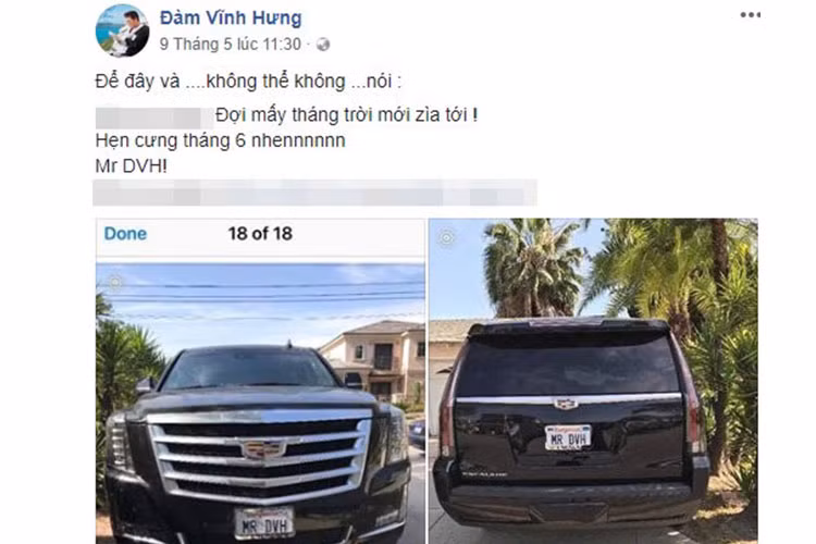 "Để đây và không thể không nói. Đợi mấy tháng trời mới về tới. Hẹn cưng tháng 6 nhen, Mr DVH" là những gì giọng ca được mệnh danh "ông hoàng nhạc Việt" viết trên trang cá nhân khi khoe ảnh chiếc SUV hạng sang mới. Có vẻ như nam ca sỹ này đã phải chờ vài tháng mới được nhận chiếc Cadillac Escalade này.