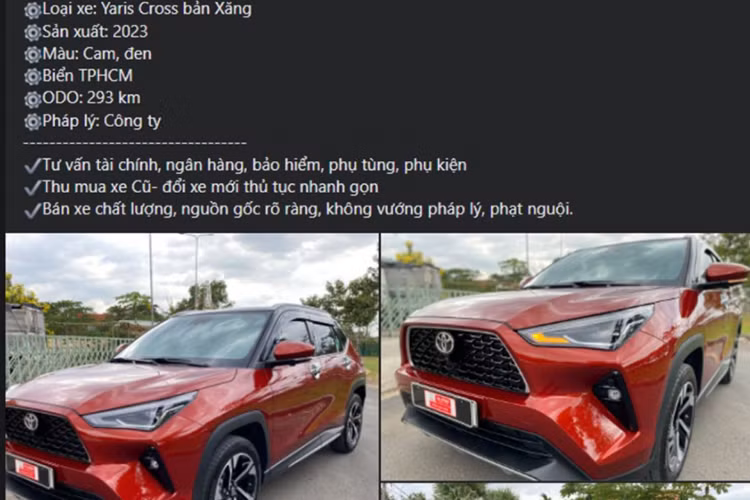 Hiện giá xe Toyota Yaris Cross 2023 bản xăng, màu cam - đen trước thời điểm điều chỉnh giảm vào tháng 1/2024 được niêm yết chính hãng ở mức 742 triệu đồng. Để đủ điều kiện lăn bánh tại khu vực TP HCM, người dùng cần phải chi tổng số tiền khoảng 838,5 triệu đồng. Không tính ưu đãi tại thời điểm mua xe (nếu có), chủ nhân chiếc xe đã lỗ khoảng 133 triệu đồng chỉ sau chưa tới 300 km trải nghiệm. 