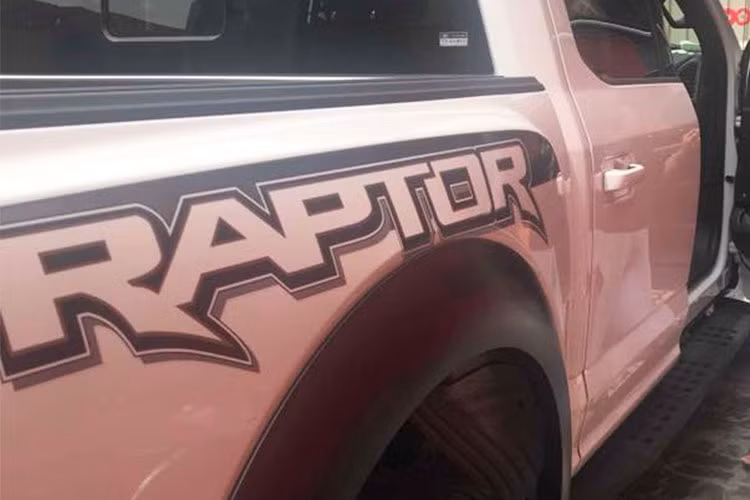 Đối lập với bộ áo màu trắng, mẫu siêu bản tải Ford F-150 Raptor mới được một công ty nhập khẩu tư nhân đưa về Việt Nam còn sơt hữu bộ tem Raptor màu đen dán 2 bên hông xe, ngoài ra là lưới tản nhiệt, cản va trước/sau, nắp thùng hàng hay bộ mâm đều được sơn màu đen.
