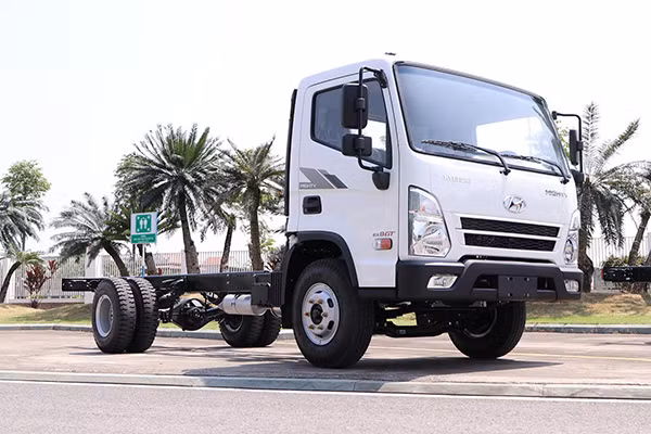 Xe tải Hyundai Mighty EX8 GT sử dụng bộ khung sát xi bằng thép cường lực cứng cáp. Khung xe được thay đổi từ dạng côn (thon phía sau) thành dạng thẳng, giúp xe cứng vững hơn, giảm độ võng khi chất hàng phía sau. Ngoài ra, khung xe còn được bổ sung các lỗ tổ ong, vừa giảm khối lượng xe và dễ lắp đặt các loại thùng vào khung sát xi.