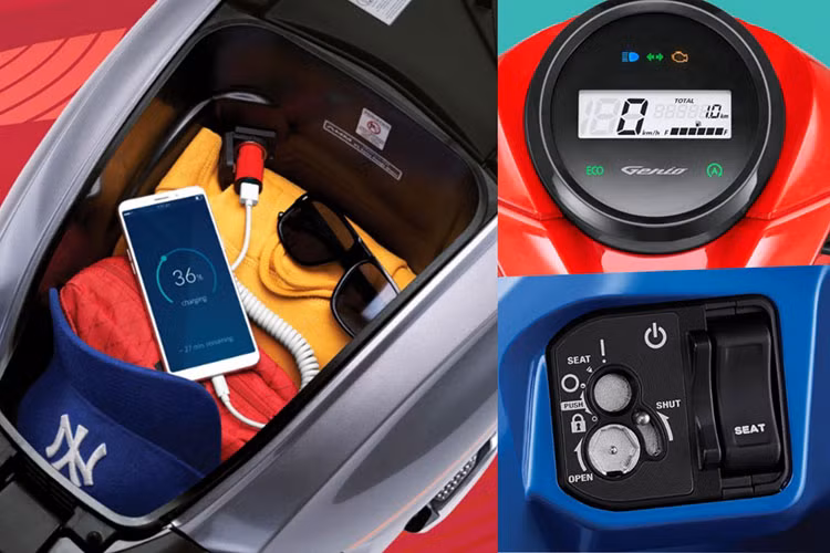 Mẫu xe ga Honda Genio 2019 sở hữu đồng hồ kỹ thuật số tích hợp đèn báo Eco. Khoá của xe vẫn là dạng cơ điện kèm nút bấm mở cốp giống như các phiên bản xe tay ga Honda mới đang bán trên thị trường hiện nay.