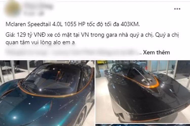Khác với những bài đăng bán xe khác thường được người này ém nhẹ thông tin về giá bán, riêng siêu phẩm 3 chỗ ngồi McLaren Speedtail được ấn định con số 129 tỷ đồng. Đây có thể xem là mức giá xe McLaren Speedtail bán ra cực rẻ dành cho siêu phẩm này khi về đến Việt Nam nên đã khiến không ít giới mê xe bất ngờ.