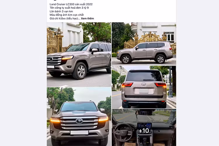 Mới đây, một chiếc Toyota Land Cruiser LC300 đời 2022 đã qua sử dụng hiện đang rao bán với mức giá lên tới hơn 4,8 tỷ đồng. Chiếc xe này đã lăn bánh khoảng hơn 30.000 km và sở hữu màu đồng ánh kim khá độc.
