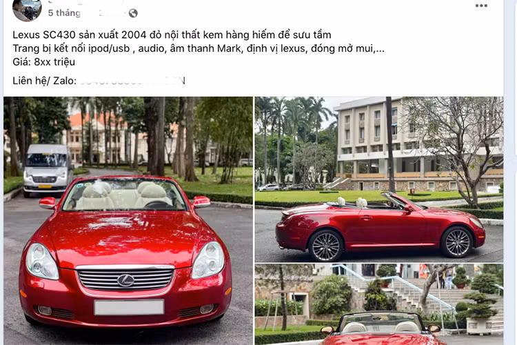 Hiện tại, giá xe Lexus SC430 2004 trong bài viết này đang được chủ nhân rao bán với mức giá hơn 800 triệu đồng. Con số này ngang bằng với nhiều mẫu sedan hạng D phổ thông như Mazda6 (769-899 triệu đồng) hay Kia K5 (859-999 triệu đồng).