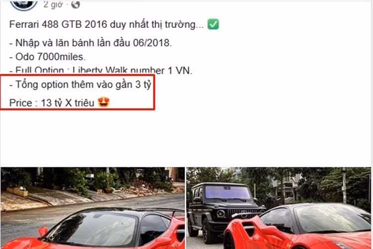 Theo như chia sẻ của người rao bán, chiếc siêu xe Ferrari 488 GTB độ Liberty Walk đang tìm chủ mới đã mang biển số TP HCM và lăn bánh quãng đường dài khoảng 7.000 miles, tương đương hơn 11.265 km. Mức giá thách cưới mà người này đưa ra cho chiếc siêu xe Ferrari 488 GTB Liberty Walk duy nhất Việt Nam là hơn 13 tỷ đồng.