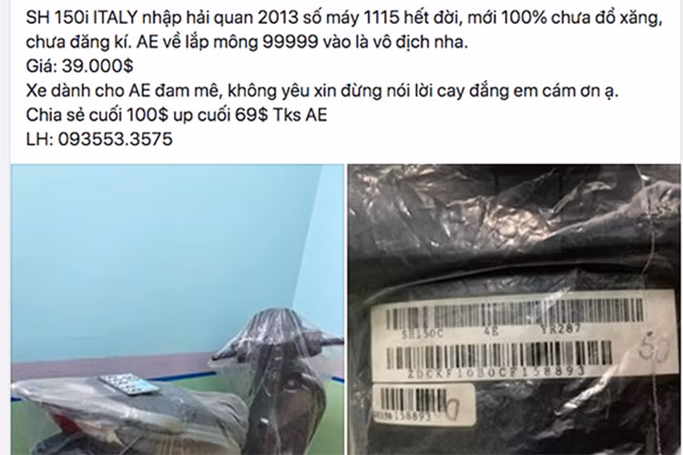 Mới đây, một chiếc xe ga Honda SH 150i nhập khẩu Italy đời 2012 còn nguyên thùng bọc kín đã được một người chuyên sưu tầm xe độc tại Đồng Nai, rao bán trên mạng xã hội đã khiến nhiều người phải giật mình bởi mức giá. Cụ thể chủ nhân của chiếc xe này "thét giá" bán lên đến 39.000 USD (tương đương khoảng hơn 900 triệu đồng).