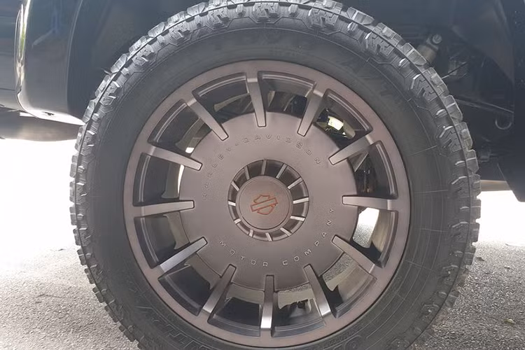 Ford F-150 Harley-Davidson 2019 còn có bậc cửa mới, vòm bánh xe rộng hơn, nó còn được trang bị bộ vành độc quyền 22 inch đi kèm bộ lốp đa dụng. Đây là những đặc điểm để phân biệt F-150 Harley-Davidson so với "người anh em" F-150 tiêu chuẩn từng xuất hiện tại Việt Nam.