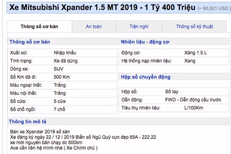 Mặc dù chiếc xe giá rẻ Mitsubshi Xpander này được nhiều người nhận định có giá bán "trên trời" do mang biển tỉnh và không thích hợp cho số đông, nhưng đây hàng độc dành cho những ai thích chơi xe biển số đẹp.