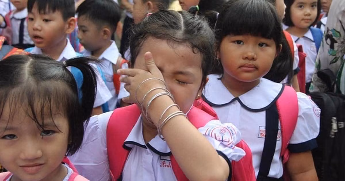 Có cô bé còn khóc mếu chưa chịu đến lớp.
