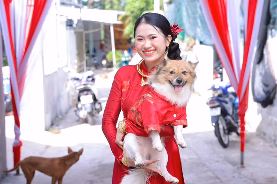 Mới đây trên MXH, một topic tổng hợp những tấm ảnh về "vị khách" đặc biệt trong ngày cưới đã thu hút về rất nhiều sự chú ý. Nhiều cô dâu chú rể đã khoe những khoảnh khắc chụp với cún cưng của mình trong ngày cưới.