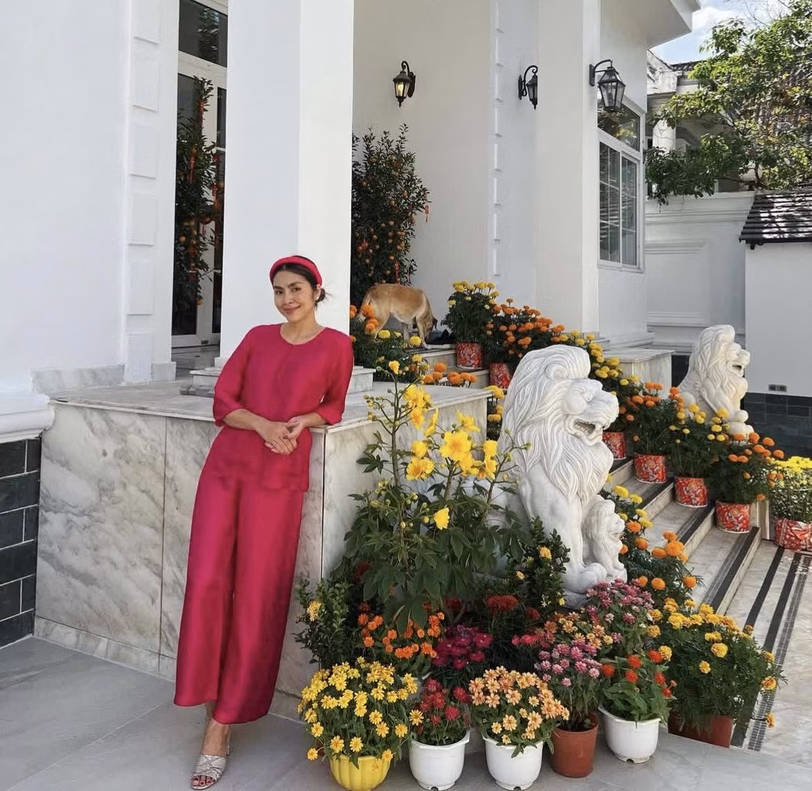 Căn biệt thự có màu trắng chủ đạo. Nữ diễn viên dành một diện tích lớn để cải tạo thành vườn rau, hoa và cây ăn quả. Ảnh: FB Tang Thanh Ha