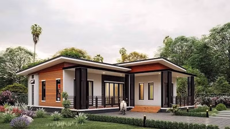 Nhà cấp 4 với hình khối đơn giản, sử dụng các vật liệu hiện đại như kính, nhôm, sắt...mang đến không gian sống trẻ trung, năng động. Ảnh: Shome