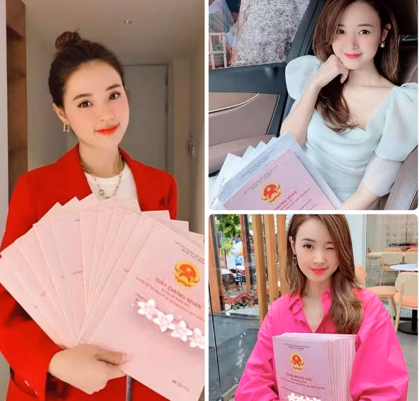 Mỹ nhân tuổi Tỵ trước đó thường xuyên chia sẻ hình ảnh ôm "sấp" sổ hồng .Năm 2021, cô cho biết, bản thân từng "chốt đơn" bán liền 21 lô đất chỉ trong vòng một buổi tối.