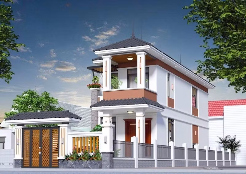 Nhà ống 2 tầng mái Nhật phù hợp với những lô đất có diện tích hẹp. Thiết kế tập trung vào việc tối ưu hóa không gian sử dụng, tạo ra các phòng chức năng thông minh. Ảnh: Shome