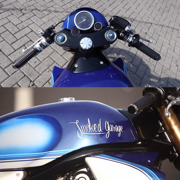 Theo đúng phong cách cafe racer, chiếc xe đã sở hữu cặp tay lái clip-on thể thao, phía trên là cùm phanh Brembo và cặp tay phanh/côn Rizoma. Đồng hồ Motogadget tối giản cung cấp các thông tin quan trọng khi chiếc xe hoạt động. Trong khi đó, phần thân xe nguyên bản của Ninja 650 đã được thay bằng bình xăng và đuôi sau phong cách cafe racer gò từ nhôm.