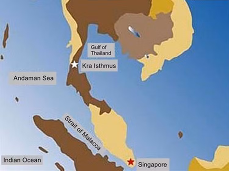 Vị trí của Kênh đào Kra tương lai.