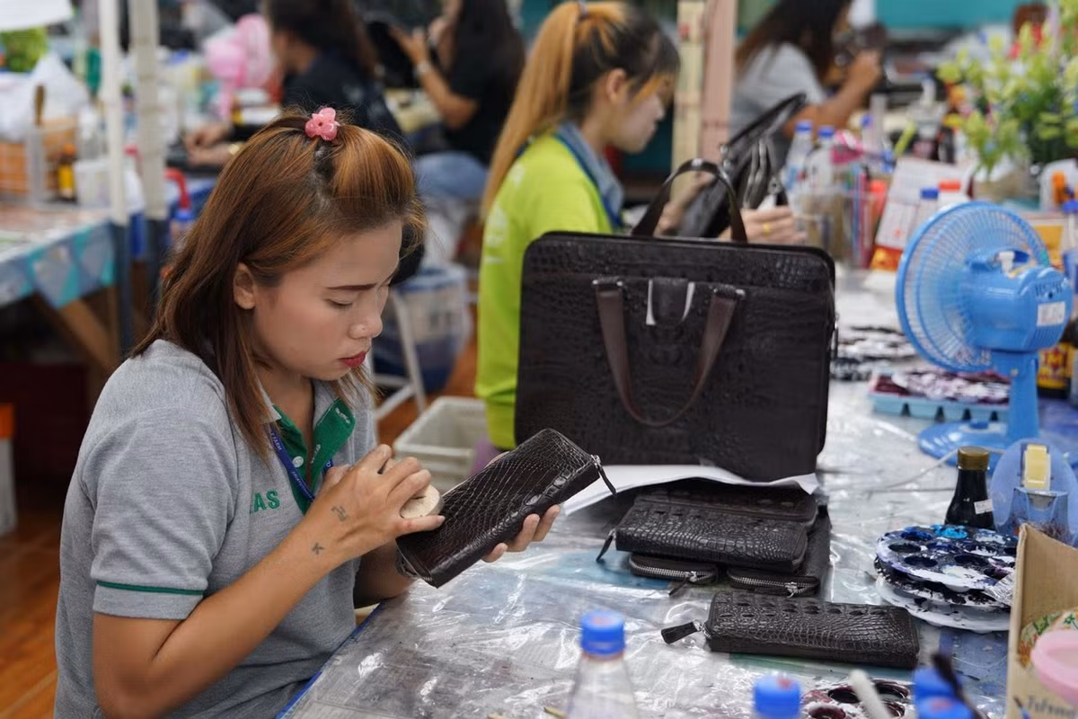 Trang trại Sri Ayuthaya làm tất cả các công đoạn: từ việc nuôi cá sấu, giết mổ, thuộc da và xuất khẩu các sản phẩm. Các sản phẩm da cá sấu bao gồm túi xách kiểu Birkin, được bán với giá lên tới 80.000 baht (2.356 USD) và bộ da da cá sấu với giá khoảng 200.000 baht (5.885 USD).