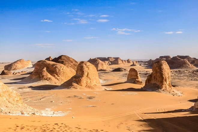 Nằm cách thủ đô Cairo của Ai Cập 570 km, sa mạc Trắng rộng 3.010 km2, ở miền Bắc Farafra Oasis, được tạo thành từ kỷ Phấn Trắng. Theo các nhà khoa học, vị trí của sa mạc Trắng trước kia là biển cả. Nước biển rút, để lại vỏ sò ốc và những vách đá vôi xói mòn dần theo thời gian, tạo nên một cảnh tượng hiếm có.