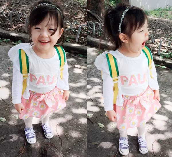 Sở hữu làn da trắng mịn, đôi mắt to tròn và cặp má phúng phính đáng yêu điểm tô cùng lúm đồng tiền duyên dáng, cùng với tính cách tinh nghịch và rất "nhắng". Bất cứ bức ảnh nào của thiên thần nhí được mẹ đăng tải đều nhận được những "cơn mưa" like và comment.