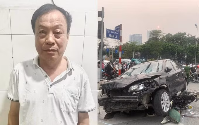 Khởi tố lái xe tông liên tiếp 17 xe máy ở Hà Nội Khoi to lai xe tong lien tiep 17 xe may o Ha Noi