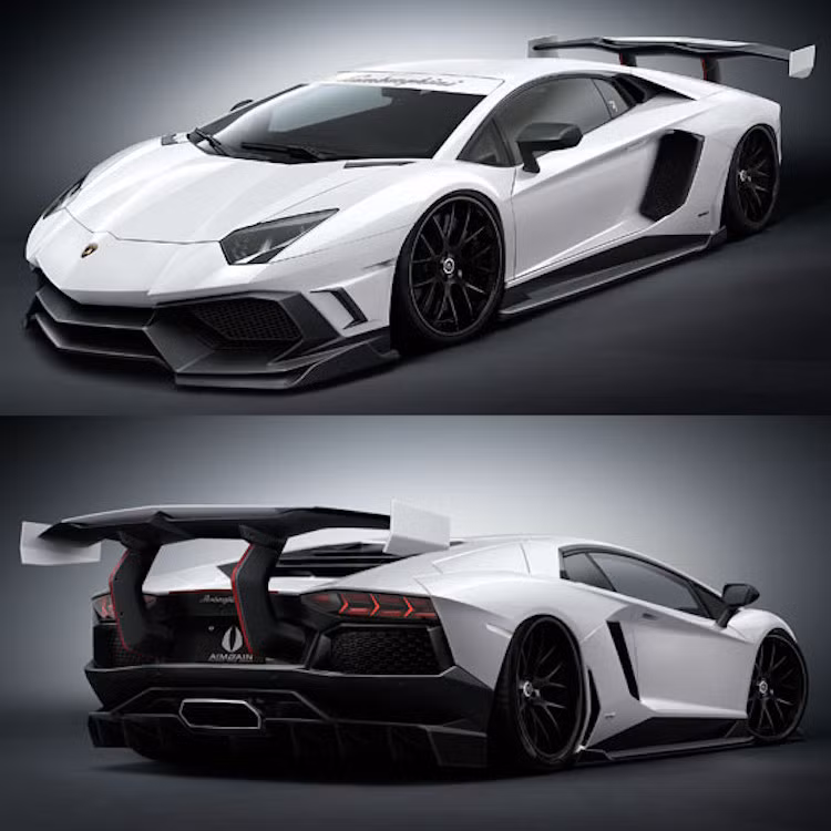 Với bản độ mới, Aimgain đã biến ngoại hình của chiếc Aventador trở nên giống với những chiếc siêu xe đua tại giải GT1.