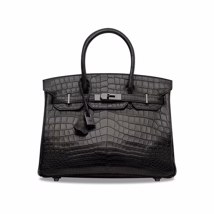  Túi Matte Black Niloticus Crocodile Hermès Birkin 5,1 tỷ đồng: Được thiết kế theo phong cách sang trọng và cổ điển, Hermes Matte Crocodile Birkin được làm bằng da cá sấu. Tại phiên đấu giá gần đây, Hermès Birkin bán với số tiền nhiều hơn dự kiến, 232.244 USD.