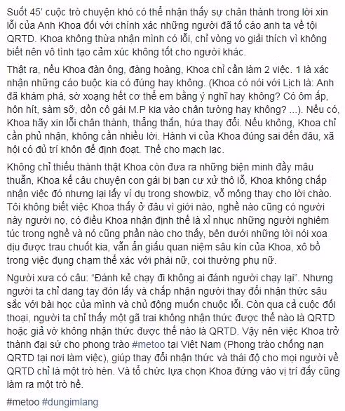 Đan Lê chỉ ra những biện minh đầy mâu thuẫn của Phạm Anh Khoa khiến nhiều mỹ nhân Việt đồng tình.