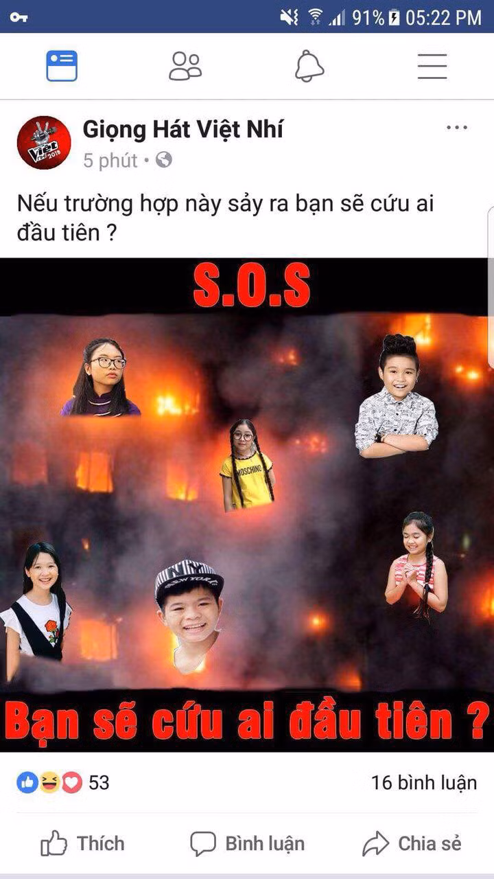 Hình ảnh bị chỉ trích xuất hiện trên fanpage chính thức của chương trình "Giọng hát Việt nhí".