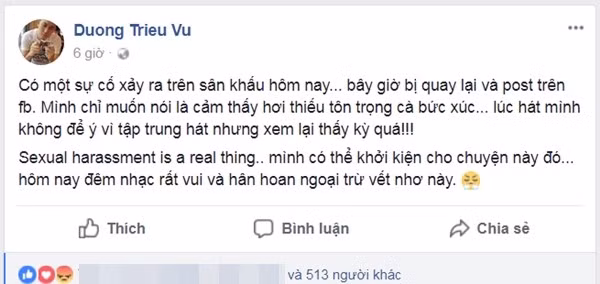 Dòng trạng thái đầy bức xúc của Dương Triệu Vũ.