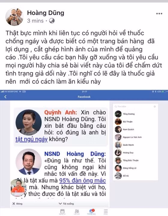 NSND Hoàng Dũng bức xúc vì bị giả mạo liên tục.
