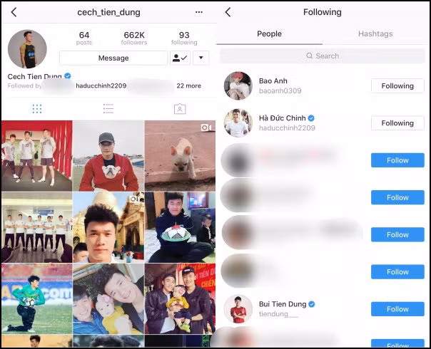Bảo Anh là người nổi tiếng duy nhất được Tiến Dũng theo dõi trên trang Instagram cá nhân.