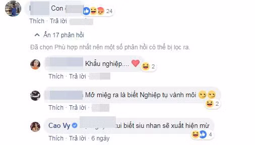 Cô tỏ ra khá bình thản trước nhưng lời xúc phạm. Trước đây, Cao Vy cũng đã lên tiếng khẳng định sự trong sạch của mình: "Tôi xin khẳng định cô gái tên C.V mà mọi người đang bàn tán không phải tôi. Nếu là bạn bè thân thiết, ai cũng biết tôi có cuộc sống rất giản dị, không khoa trương. Tôi mà chấp nhận đi khách như vậy thì chắc chắn đã giàu lâu rồi".