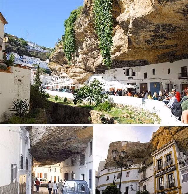 Thị trấn nằm gọn trong tảng đá: Setenil de las Bodegas ở Tây Ban Nha hấp dẫn khách du lịch bởi vị trí độc đáo, nằm gọn vào trong một tảng đá bazan khổng lồ. Khi đi dạo dọc theo những con phố nơi đây, du khách sẽ thấy nhiều tảng đá treo lơ lửng trên đầu.