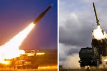 BuK-M3 (bên trái) và HIMARS phóng lên quỹ đạo.