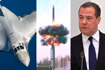 Máy bay ném bom chiến lược Tu-160, tên lửa đạn đạo xuyên lục địa Yars (ICBM) và Phó Chủ tịch Hội đồng An ninh Nga Dmitry Medvedev.
