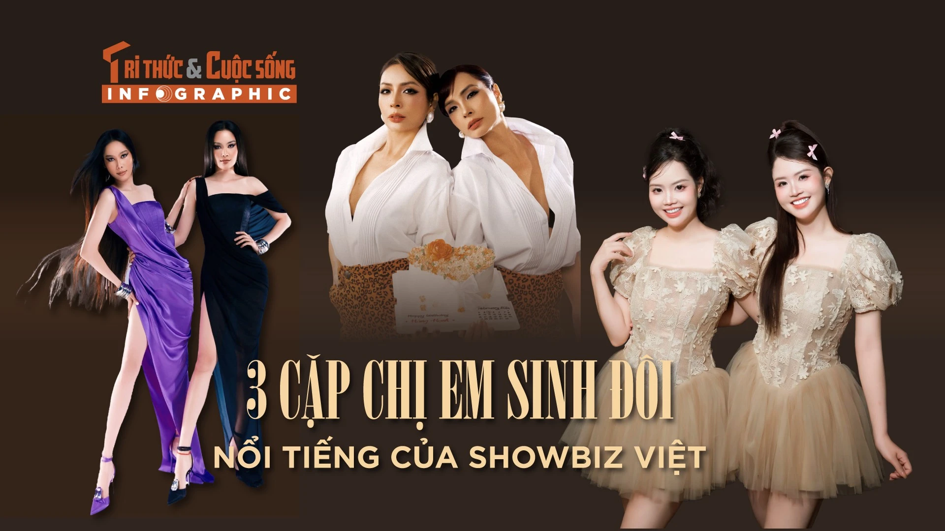 [INFOGRAPHIC] 3 cặp chị em sinh đôi nổi tiếng của showbiz Việt