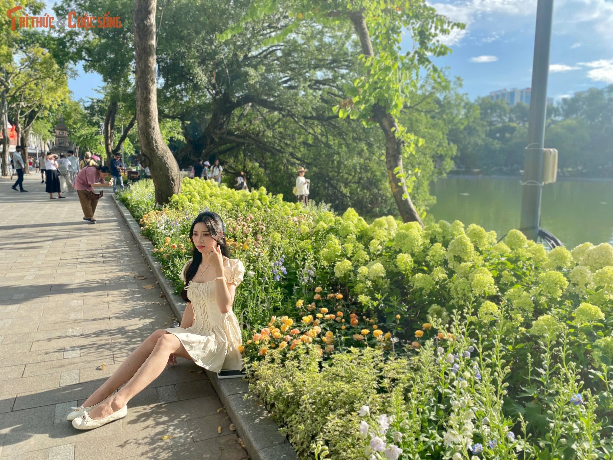 [GALLERY] Giới trẻ đổ về hồ Gươm bắt trọn khoảnh khắc thu bên dải cẩm tú cầu